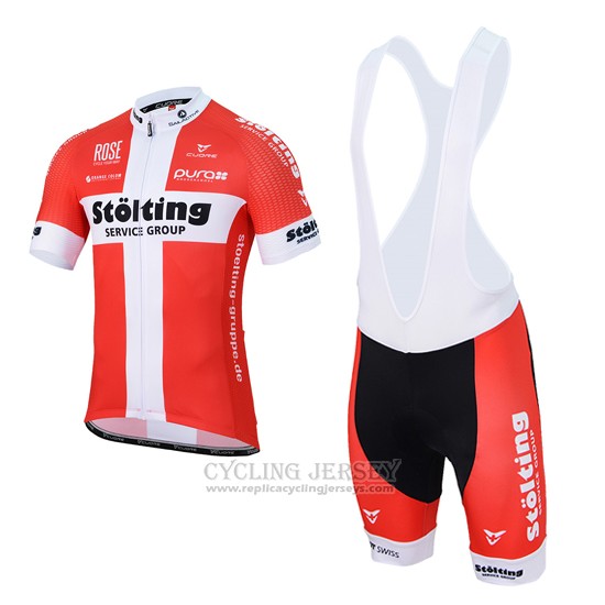 2017 Cycling Jersey Stolting White and Red Short Sleeve and Bib Short