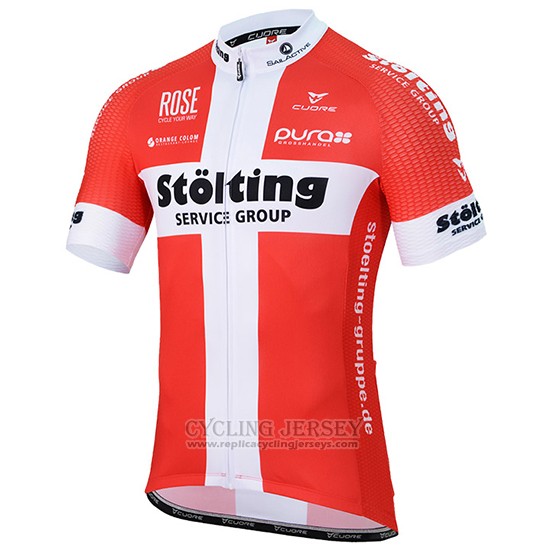 2017 Cycling Jersey Stolting White and Red Short Sleeve and Bib Short