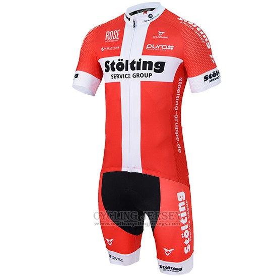 2017 Cycling Jersey Stolting White and Red Short Sleeve and Bib Short