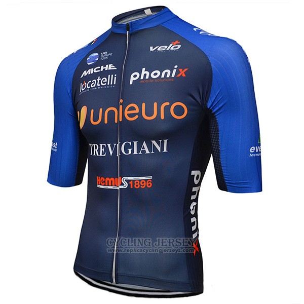 2017 Cycling Jersey Unieuro Trevigiani Blue Short Sleeve and Bib Short