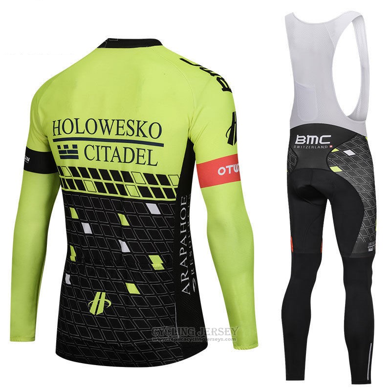 2018 Cycling Jersey Holowesko Citadel Green and Black Long Sleeve and Bib Tight
