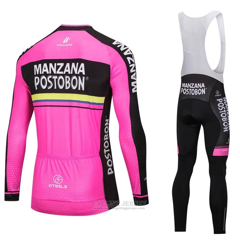 2018 Cycling Jersey Manzana Postobon Pink Long Sleeve and Bib Tight