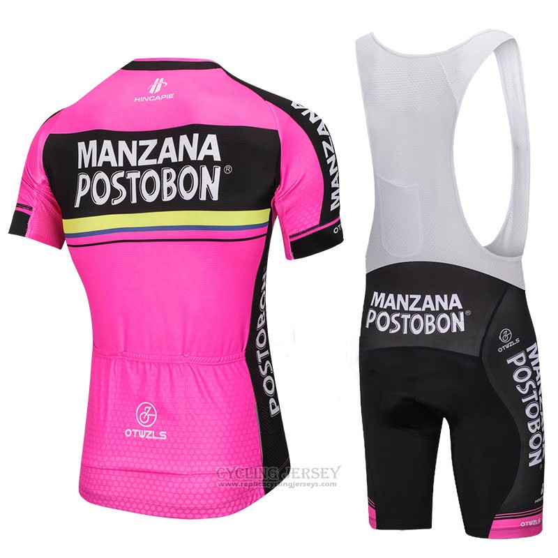 2018 Cycling Jersey Manzana Postobon Pink Short Sleeve and Bib Short