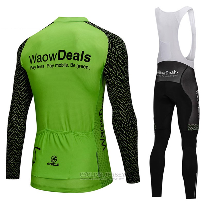 2018 Cycling Jersey Waowdeals Green and Black Long Sleeve and Bib Tight