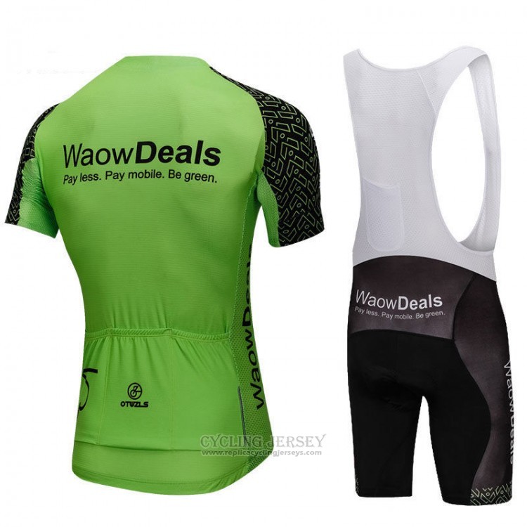 2018 Cycling Jersey Waowdeals Green and Black Short Sleeve and Bib Short