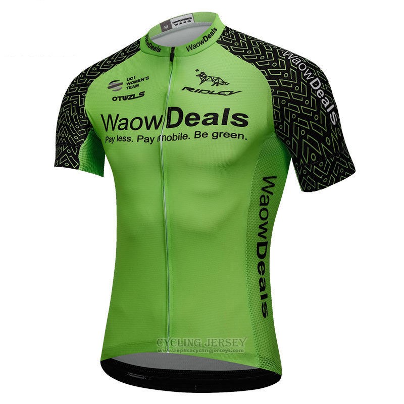 2018 Cycling Jersey Waowdeals Green and Black Short Sleeve and Bib Short