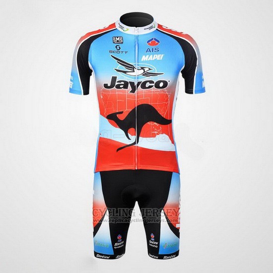 Cycling Jersey Jayco Sky Blue and Red Short Sleeve and Bib Short