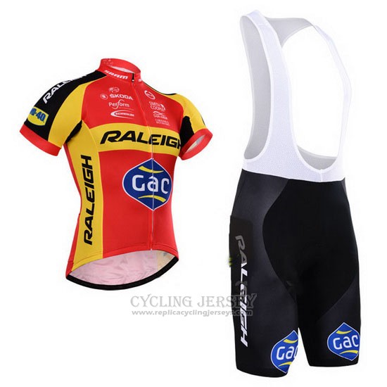 2014 Cycling Jersey Raleigh Black and Red Short Sleeve and Bib Short