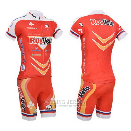2013 Cycling Jersey Rusvelo Red Short Sleeve and Bib Short