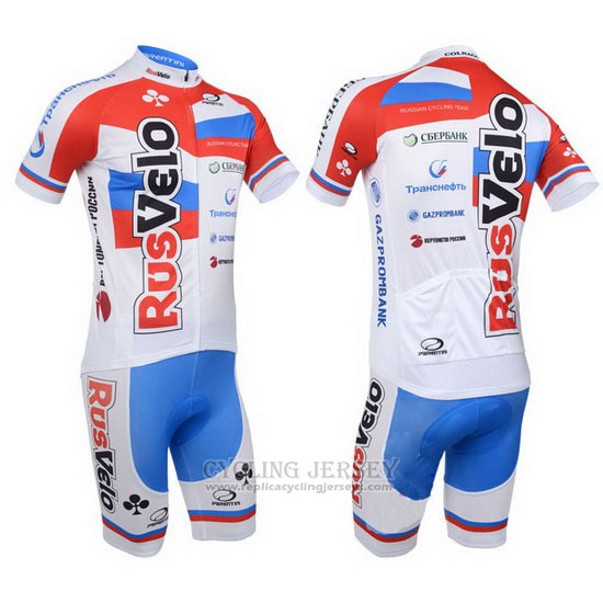 2013 Cycling Jersey Rusvelo White and Red Short Sleeve and Bib Short