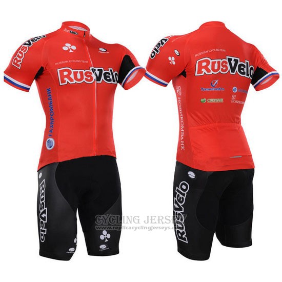 2015 Cycling Jersey Rusvelo Red Short Sleeve and Bib Short
