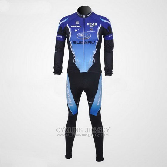 2011 Cycling Jersey Subaru Sky Blue and Black Long Sleeve and Bib Tight Pantaloni
