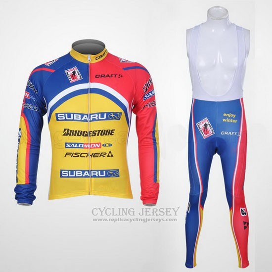 2011 Cycling Jersey Subaru Sky Blue and Yellow Long Sleeve and Bib Tight