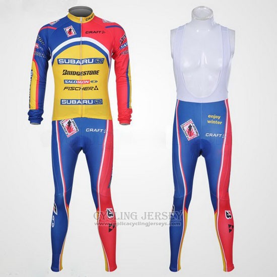 2011 Cycling Jersey Subaru Sky Blue and Yellow Long Sleeve and Bib Tight