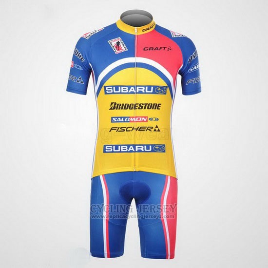 2011 Cycling Jersey Subaru Sky Blue and Yellow Short Sleeve and Bib Short