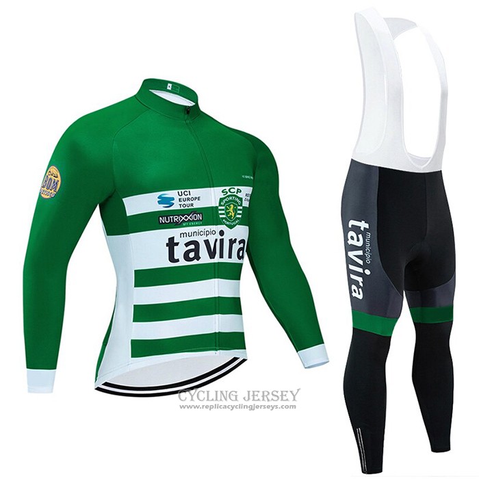 2020 Cycling Jersey Tavira White Green Long Sleeve And Bib Tight