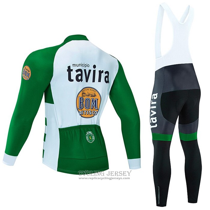 2020 Cycling Jersey Tavira White Green Long Sleeve And Bib Tight