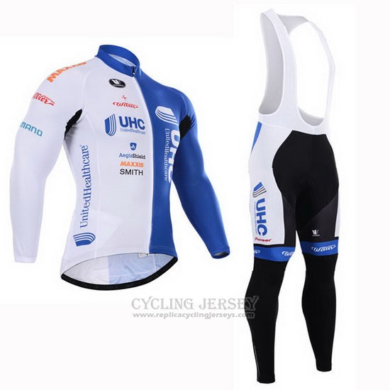 2015 Cycling Jersey UHC White and Sky Blue Long Sleeve and Bib Tight