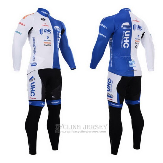 2015 Cycling Jersey UHC White and Sky Blue Long Sleeve and Bib Tight