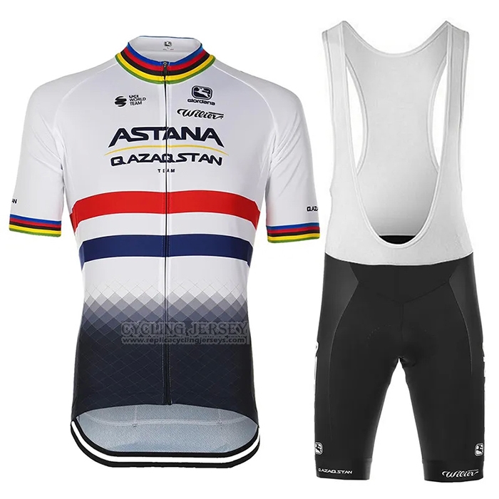 2023 Cycling Jersey Astana White Blue Short Sleeve and Bib Short