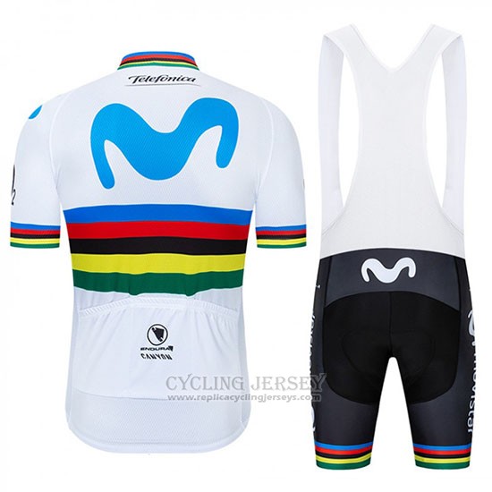 2019 Cycling Jersey UCI World Champion Movistar White Blue Short Sleeve and Bib Short