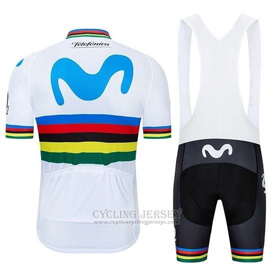 2019 Cycling Jersey UCI World Champion Movistar White Short Sleeve and Bib Short