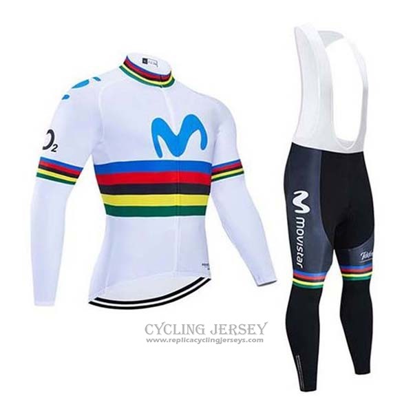 2020 Cycling Jersey UCI World Champion Movistar White Blue Long Sleeve And Bib Tight