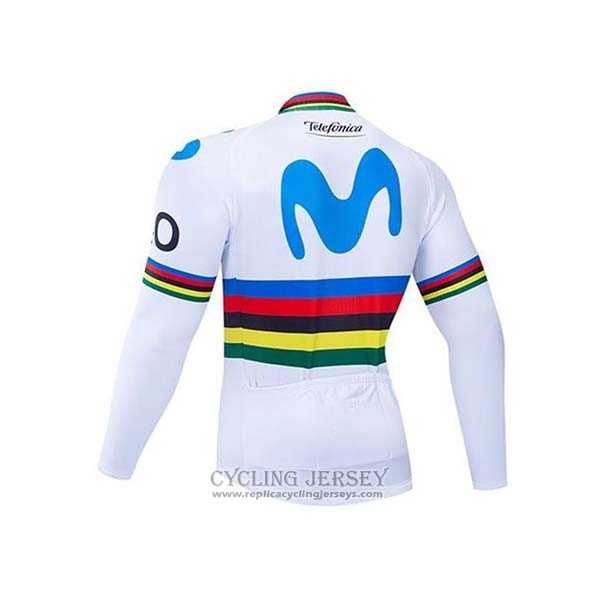 2020 Cycling Jersey UCI World Champion Movistar White Blue Long Sleeve And Bib Tight