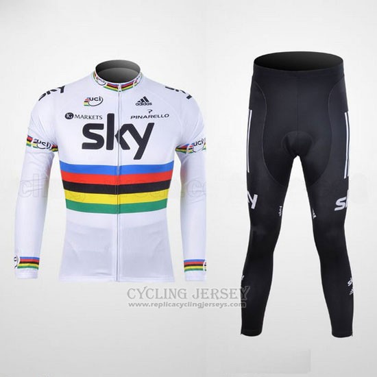 2012 Cycling Jersey Sky UCI World Champion Black and White Long Sleeve and Bib Tight