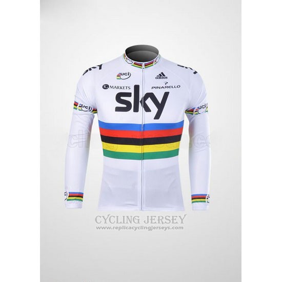 2012 Cycling Jersey Sky UCI World Champion Black and White Long Sleeve and Bib Tight