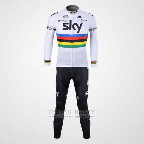 2012 Cycling Jersey Sky UCI World Champion Black and White Long Sleeve and Bib Tight