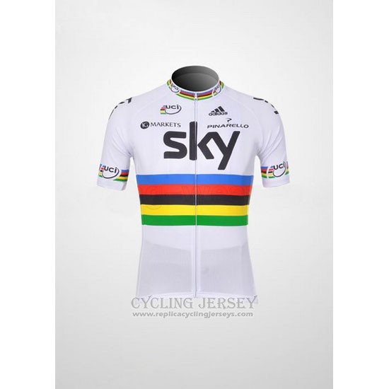 2012 Cycling Jersey Sky UCI World Champion Red and White Short Sleeve and Bib Short