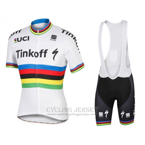 2016 Cycling Jersey UCI World Champion Tinkoff White Short Sleeve and Bib Short