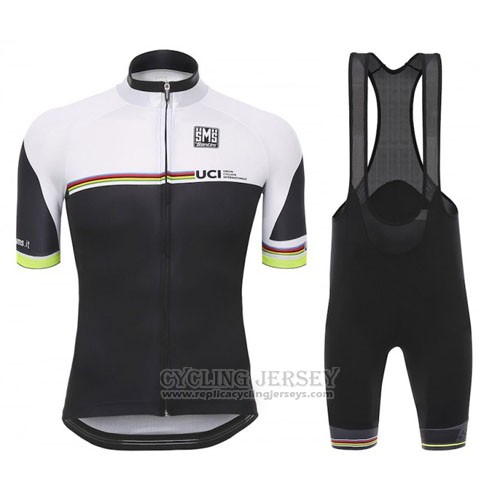 2010 Cycling Jersey Santini UCI World Champion Lider Black and White Short Sleeve and Bib Short
