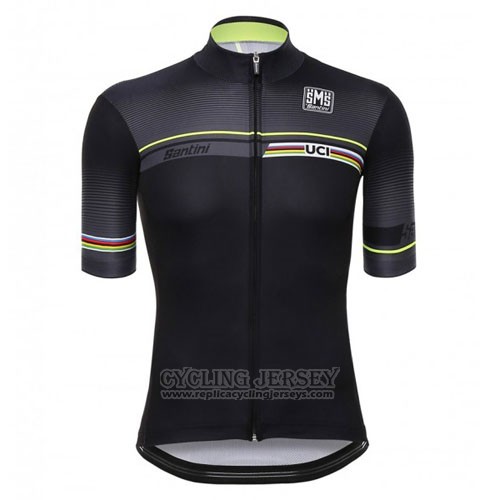 2016 Cycling Jersey Santini UCI World Champion Lider Black Short Sleeve and Bib Short