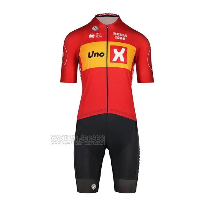 2023 Cycling Jersey UNO-X Red Short Sleeve and Bib Short
