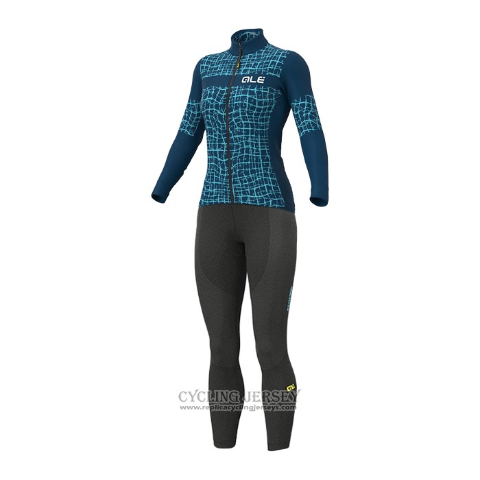2021 Cycling Jersey Women ALE Deep Blue Long Sleeve And Bib Tight QXF21-0028