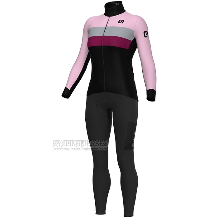 2023 Cycling Jersey Women ALE Black Pink Long Sleeve and Bib Short