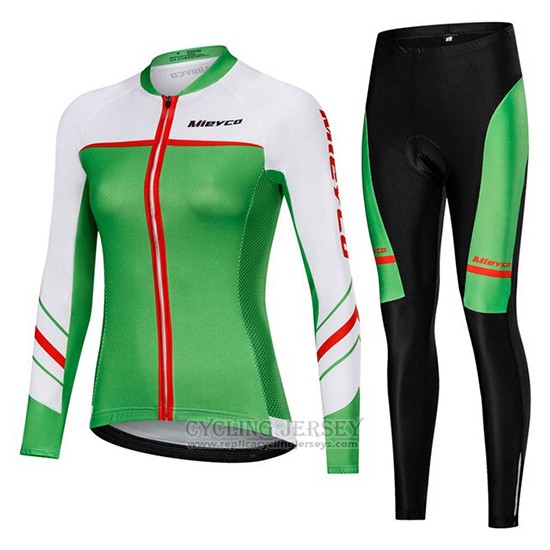 2019 Cycling Clothing Women Mieyco White Green Long Sleeve and Overalls