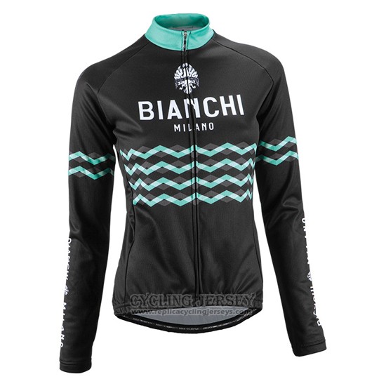 2016 Cycling Jersey Women Bianchi Black Long Sleeve and Bib Tight