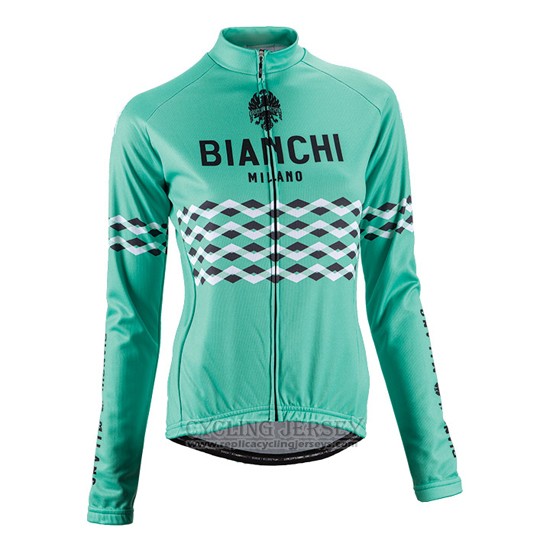 2016 Cycling Jersey Women Bianchi Black and Green Long Sleeve and Bib Tight