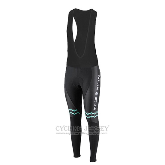 2016 Cycling Jersey Women Bianchi Black and Green Long Sleeve and Bib Tight