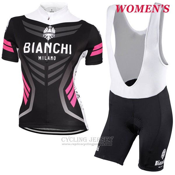 2017 Cycling Jersey Women Bianchi Black Short Sleeve and Bib Short