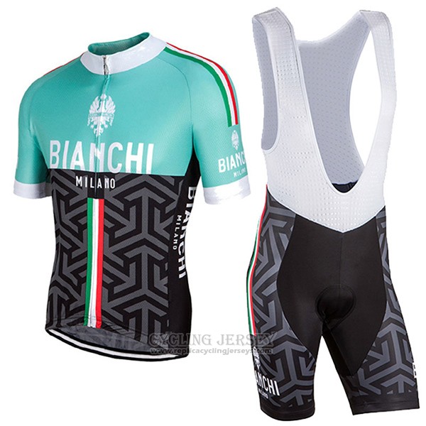 2017 Cycling Jersey Women Bianchi Black and Green Short Sleeve and Bib Short