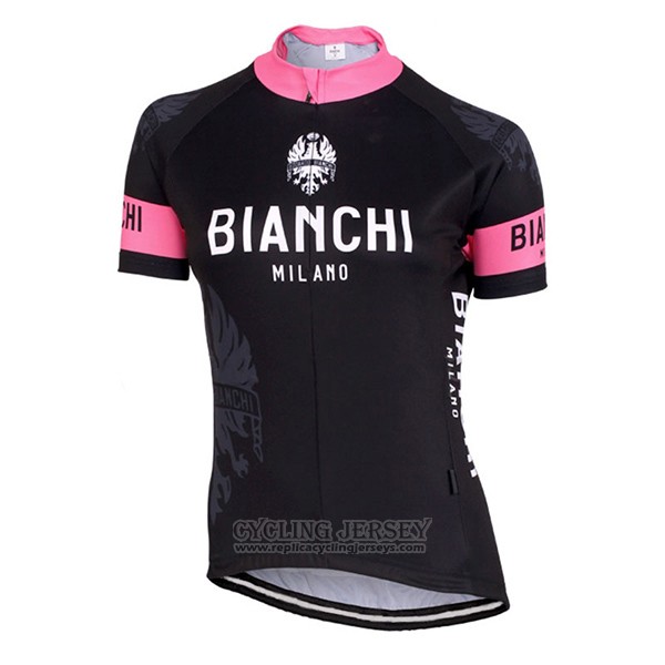 2017 Cycling Jersey Women Bianchi Black and Pink Short Sleeve and Bib Short
