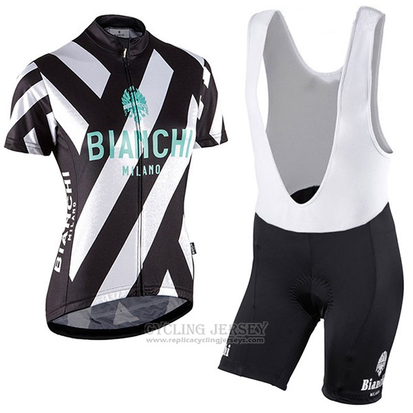 2017 Cycling Jersey Women Bianchi Black and White Short Sleeve and Bib Short