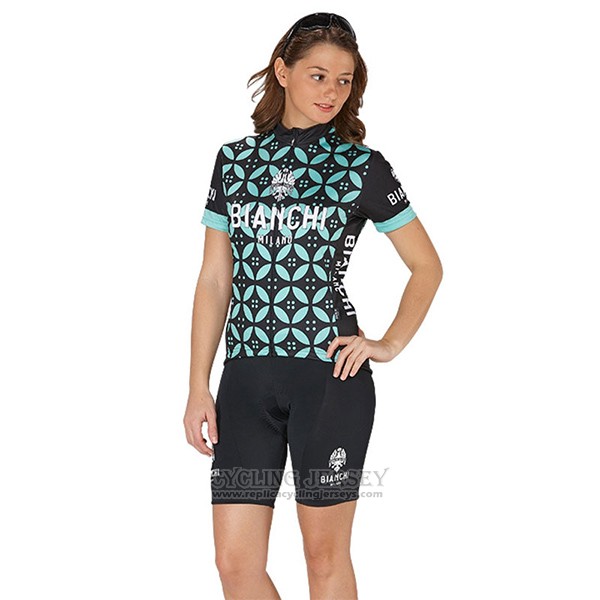 2017 Cycling Jersey Women Bianchi Green Short Sleeve and Bib Short