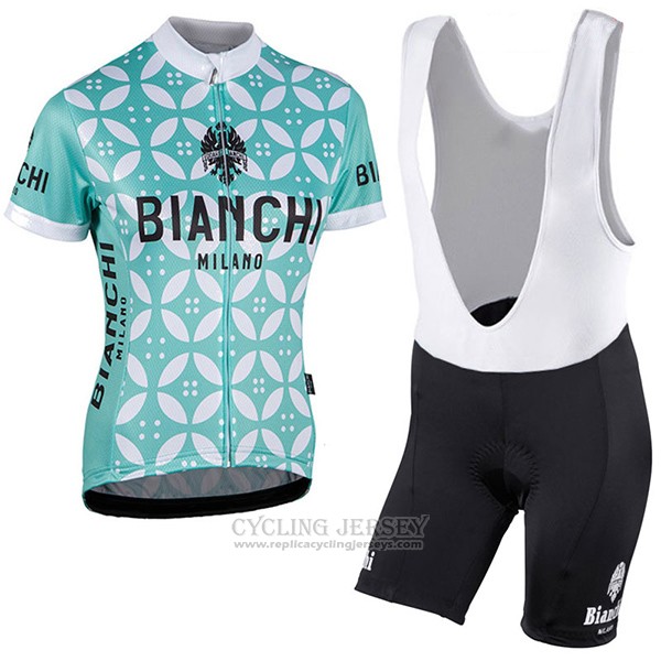 2017 Cycling Jersey Women Bianchi Green and White Short Sleeve and Bib Short