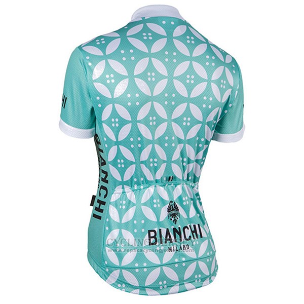 2017 Cycling Jersey Women Bianchi Green and White Short Sleeve and Bib Short