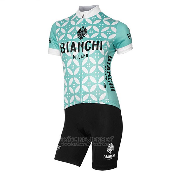2017 Cycling Jersey Women Bianchi Green and White Short Sleeve and Bib Short